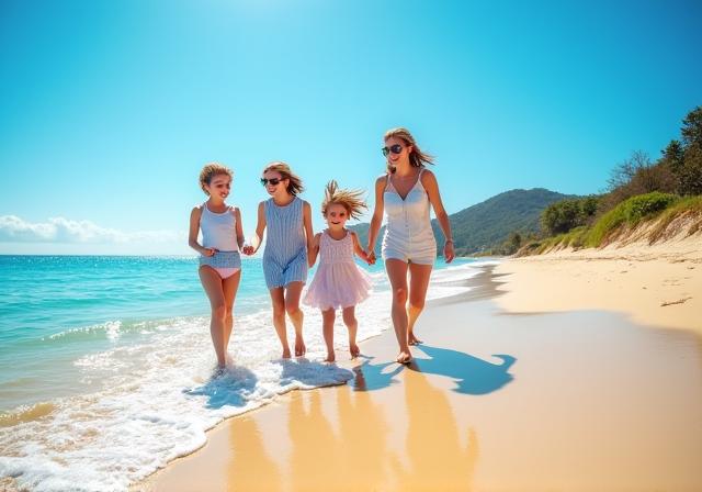해변에서 즐거운 시간을 보내는 가족